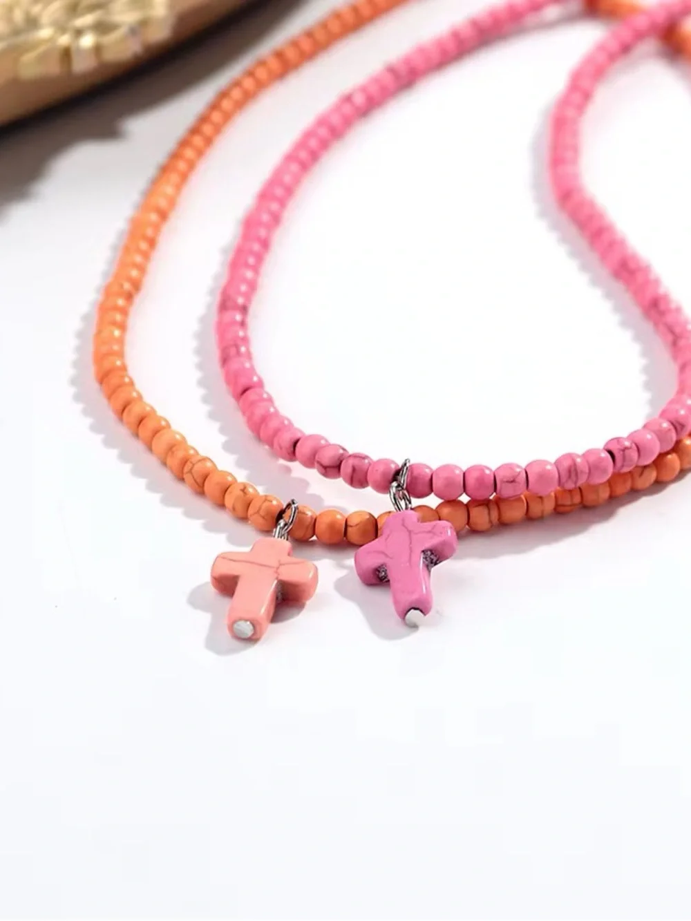 Pink Beaded Cross Necklace - Women's Jewelry
